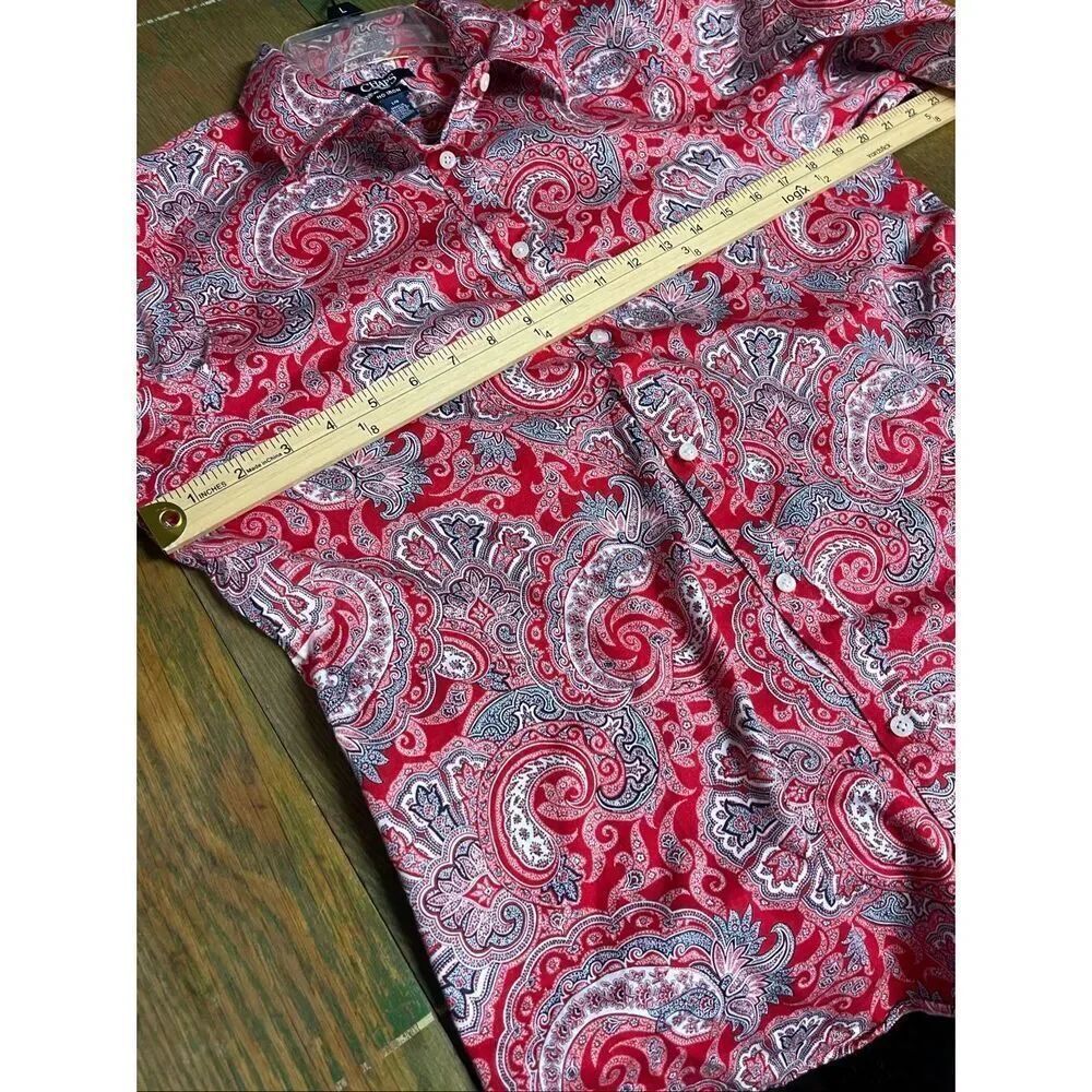 Chaps red paisley button up top size L relaxed fit - Picture 10 of 11
